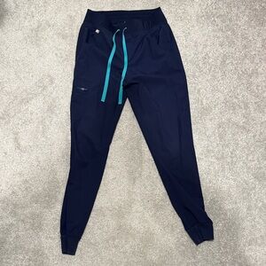 Figs Navy Jogger Pants with Teal Drawstring